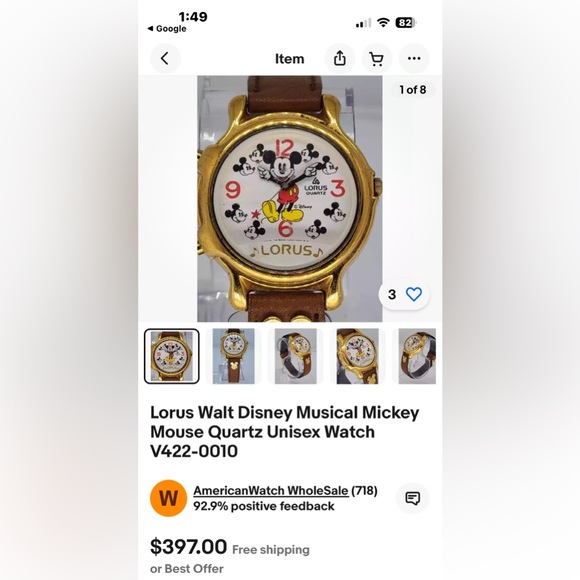 VINTAGE WALT DISNEY LORUS MICKEY MOUSE MUSICAL WATCH! - Picture 7 of 7